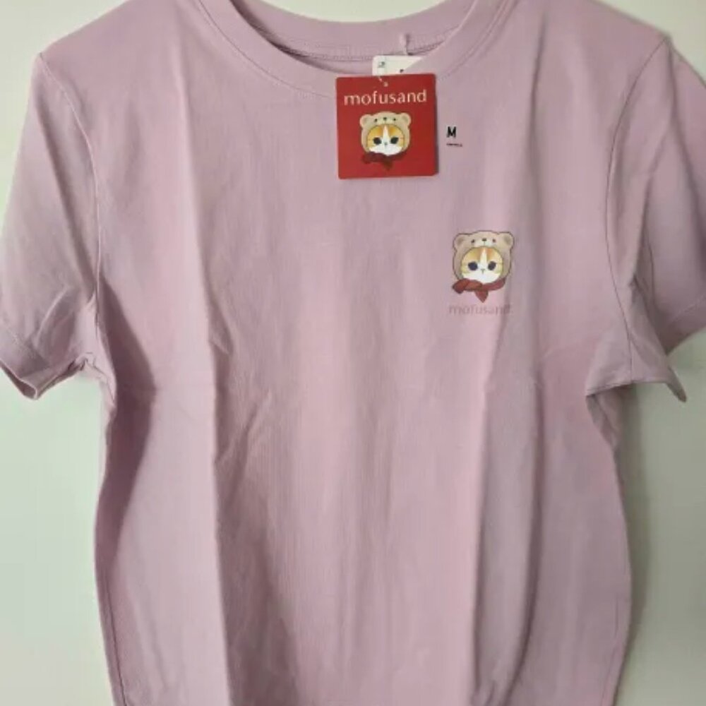 Uniqlo Mofusand Cat Pink Cotton T-Shirt Women Size XS-L NWT